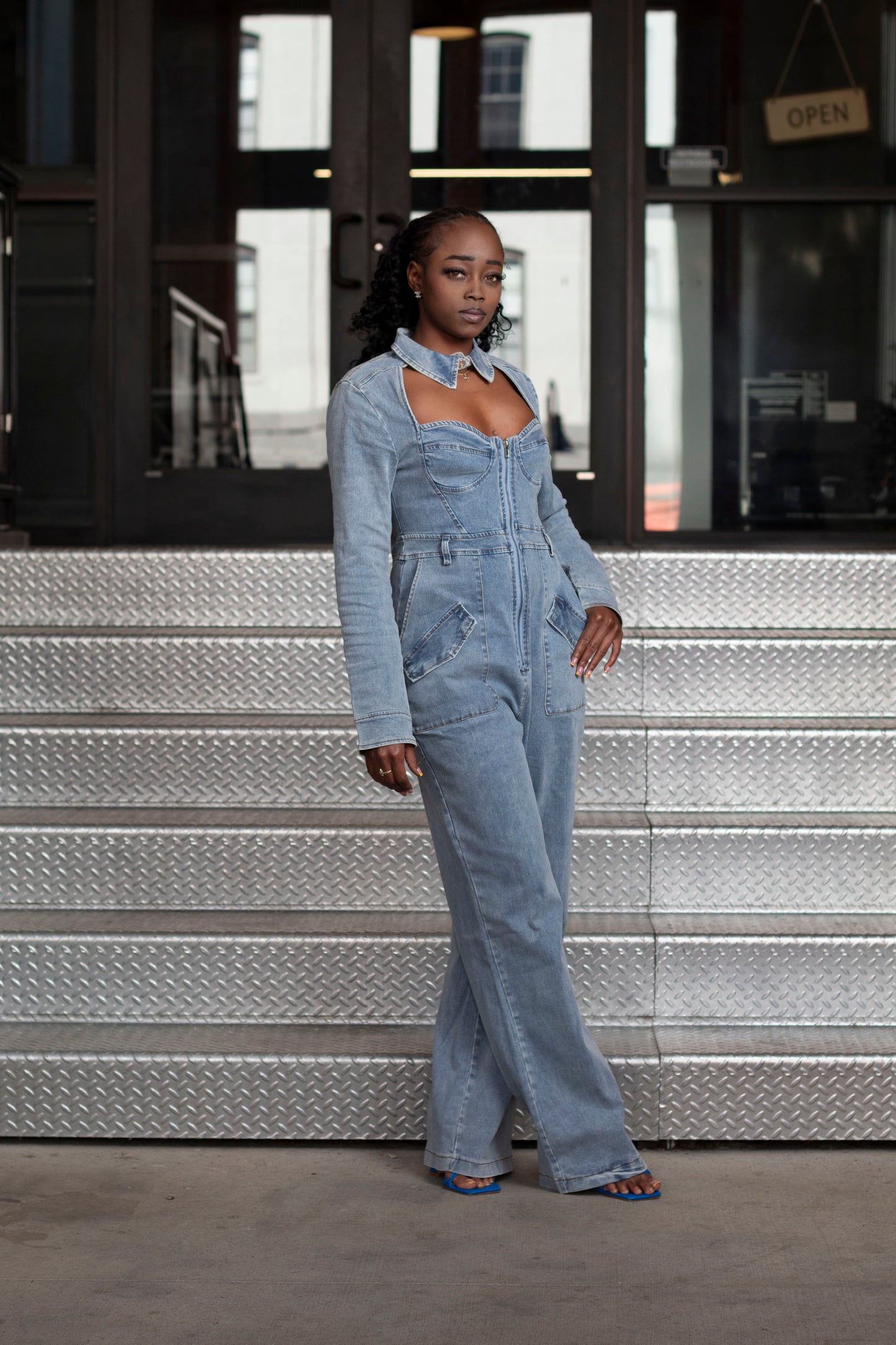 Denim Collared Jumpsuit